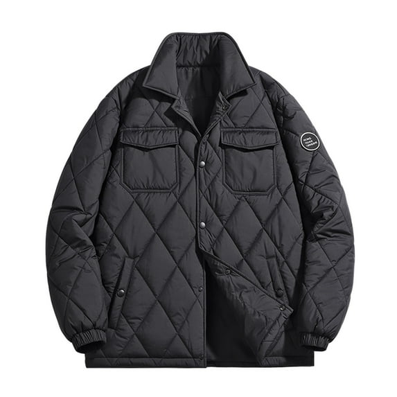 YLSDY Men's Liner Jacket Winter Quilted Warm Padded Outwear Stand Collar Long Sleeve Pockets Coat Black XXL