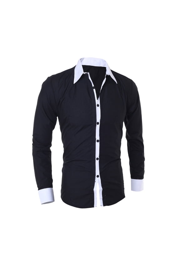 Men's Long Sleeve Button Down Dress Shirt Contrast Color French Cuff Business Slim Fit Work Office Shirts Black XL