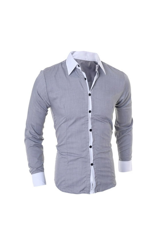 Men's Long Sleeve Button Down Dress Shirt Contrast Color French Cuff Business Slim Fit Work Office Shirts Gray M