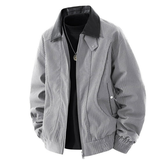 YLSDY Men's Long Sleeve Casual Jacket Zipper Lapel Workwear Soft Fabric Comfortable Outdoor Sports Wear Gray XXL