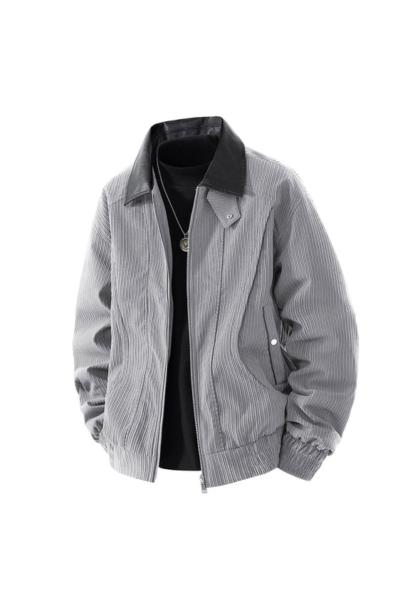 Men's Long Sleeve Casual Jacket Zipper Lapel Workwear Soft Fabric Comfortable Outdoor Sports Wear Gray XXXXL