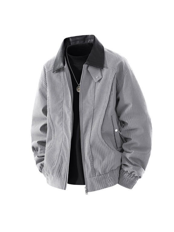 Men's Long Sleeve Casual Jacket Zipper Lapel Workwear Soft Fabric Comfortable Outdoor Sports Wear Gray XXXXL