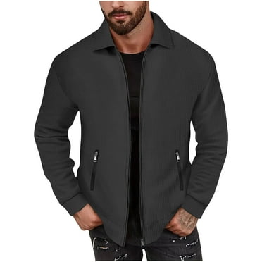 YLSDY Men's Long Sleeve Color Block Knitted Sweater Jacket Coats with Zipper Pockets Stand Collar Bomber Outwear Black S