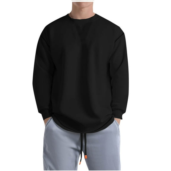 YLSDY Men's Long Sleeve Crewneck Sweatshirt Loose Fit Pullover Basic Tops Comfortable Breathable T-Shirt Black M