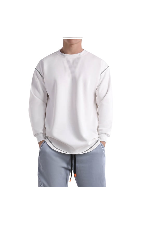 Men's Long Sleeve Crewneck Sweatshirt Loose Fit Pullover Basic Tops Comfortable Breathable T-Shirt White XL