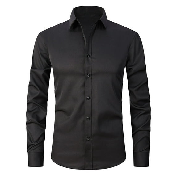 YLSDY Men's Long Sleeve Dress Shirt Slim Fit Button Down Formal Business Solid Color Work Shirts Black M