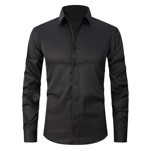 YLSDY Men's Long Sleeve Dress Shirt Slim Fit Button Down Formal Business Solid Color Work Shirts Black M