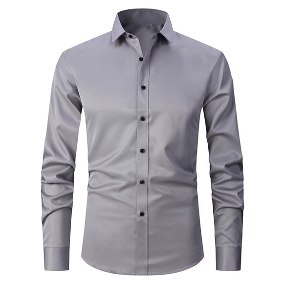 YLSDY Men's Long Sleeve Dress Shirt Slim Fit Button Down Formal Business Solid Color Work Shirts Gray L