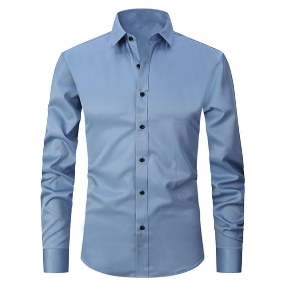 YLSDY Men's Long Sleeve Dress Shirt Slim Fit Button Down Formal Business Solid Color Work Shirts Sky Blue L