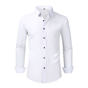 YLSDY Men's Long Sleeve Dress Shirts Stretch Wrinkle Free Button Down Shirt Business Wedding Formal Shirts Regular Fit White L