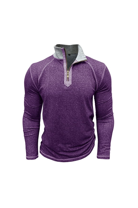 Men's Long Sleeve Half Zip Pullover Sweater Workout Running T-Shirt Athletic Sportswear Purple XL