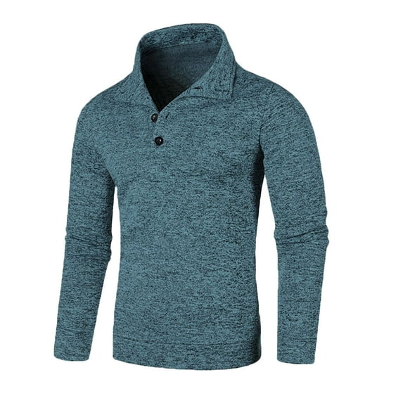 YLSDY Men's Long Sleeve Henley Shirts Slim Fit Lightweight Pullover Turtleneck Knitted Sweaters Basic Solid Color Tops Blue L