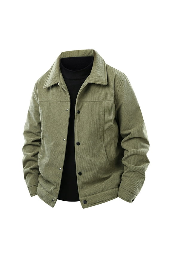 Men's Long Sleeve Lapel Button Cardigan Thick Corduroy Lamb Wool Warm Casual Outwear Jacket Outdoor Winter Hiking Camping Gear Army Green XXL