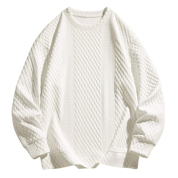 YLSDY Men's Long Sleeve Sweater Crew Neck Knit Pullover Tops Winter Warm Thick Turtleneck Sweater Large Size Thermal Sweatshirt White XXXXXXXL