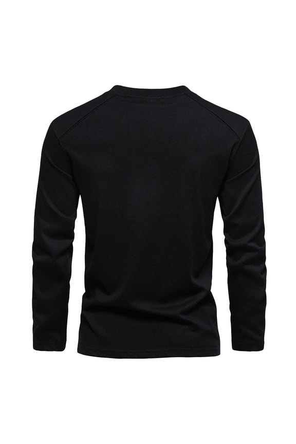 Men's Long Sleeve T-Shirt Basic Crew Neck Cotton Slim Fit Tops Undershirt Black XXXL