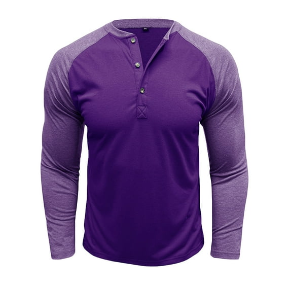 YLSDY Men's Long Sleeve T Shirt Button Down Baseball Raglan Tops Purple L