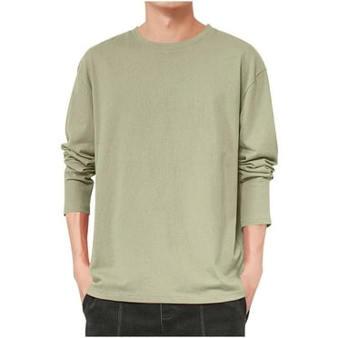 YLSDY Men's Long Sleeve T-Shirt Crew Neck Basic Tops Cotton Loose Fit Solid Color Tshirt for Men Green L