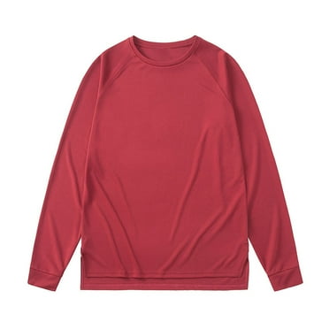 YLSDY Men's Long Sleeve T-Shirt Crew Neck Tops Basic Solid Color Loose Fit Breathable Shirts Red M