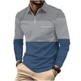 thumbnail image 1 of YLSDY Men's Long Sleeve Turn Down Collar Shirt Color Block Zipper T Shirt with Pocket Blue XXXL, 1 of 5