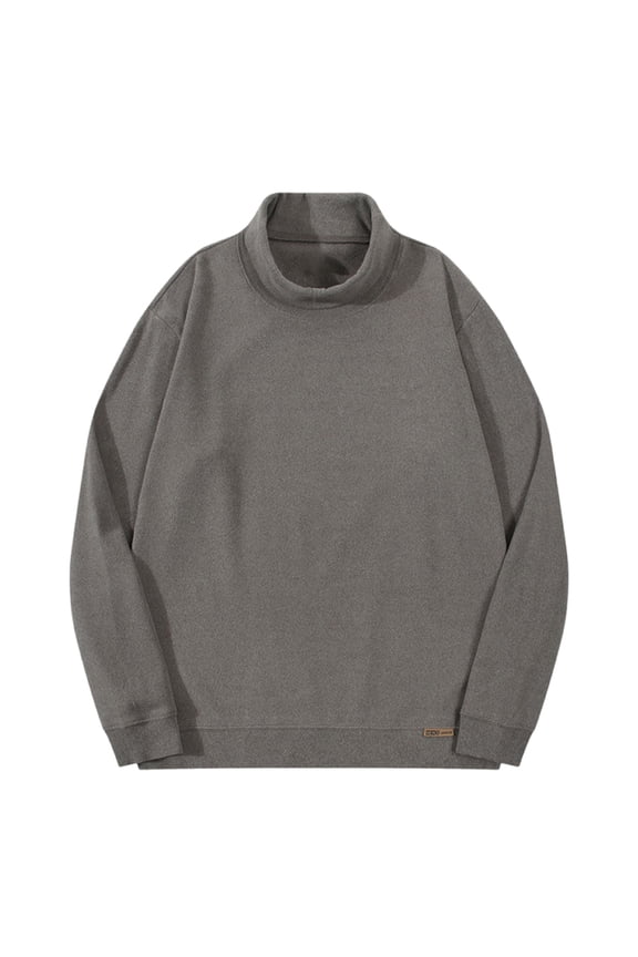 Men's Long Sleeve Turtleneck Sweater Solid Color Basic Tops Pullover Shirts Gray L