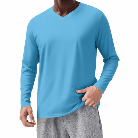 YLSDY Men's Long Sleeve V-Neck T-Shirt Moisture Wicking Athletic Workout Top Sky Blue XXXXXL