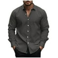 thumbnail image 1 of YLSDY Men's Long-Sleeved Business Formal Shirt Men's Long-Sleeved Button-Down Slim-fit Collared Solid Color Shirt Dark Gray XL, 1 of 5
