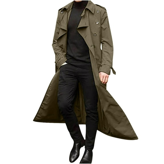 YLSDY Men's Long Trench Coat Double-Breasted Lapel Overcoat Slim Fit Windbreaker Business Outwear with Belt Camouflage S