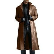 YLSDY Mens Long Trench Coat Slim Fit Single Breasted Overcoat Lapel Turn-Down Collar Business Outwear with Belt Brown XXL