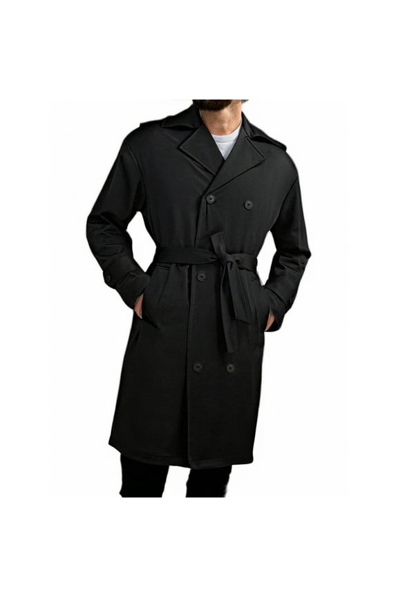 Men’s Long Trench Coat Wool Blend Overcoat Slim Fit Casual Business Jacket Winter Dress Outerwear Classic Peacoat Black M