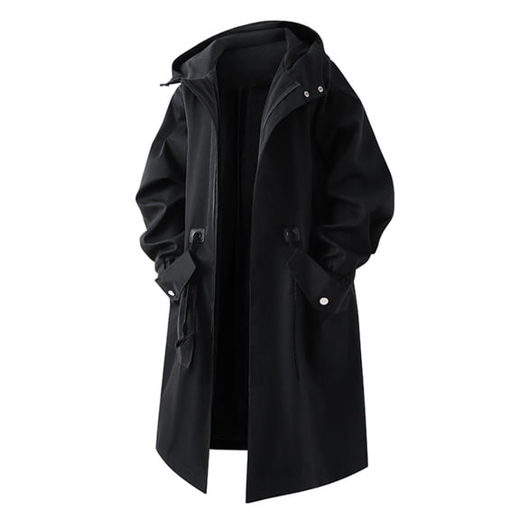YLSDY Men's Hooded Trench Coat Mid Length Casual Slim Fit Long Sleeve Business Fashion Overcoat Zip up Casual Windbreaker Jacket Black XXXL