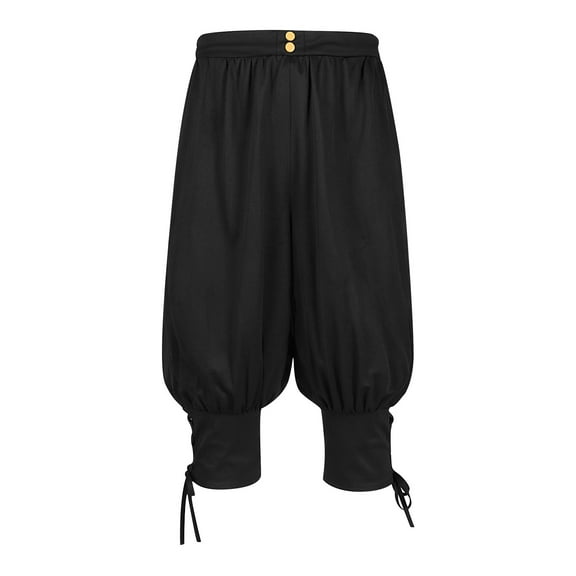 YLSDY Men's Loose Fit Knickers Trousers Medieval Trousers Vintage Retro Drawstring Trim Pirate Viking Bloomers Pants Black XXXL