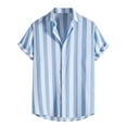 thumbnail image 1 of YLSDY Men's Loose Fit Short Sleeve Striped Print Button Down Shirts Tops Blouse Light Blue M, 1 of 5