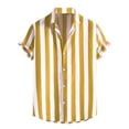 thumbnail image 1 of YLSDY Men's Loose Fit Short Sleeve Striped Print Button Down Shirts Tops Blouse Yellow L, 1 of 3