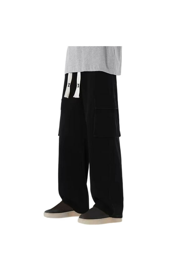 Men's Loose Washed Straight Leg Cargo Jeans Hip Hop Baggy Jeans Wide Leg Denim Pants Streetwear Denim Pants Black M