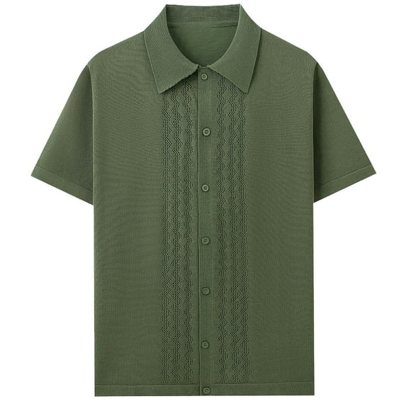 YLSDY Men's Luxury Business Casual Knitted Shirt Vintage Summer Fashion Solid Color Short Sleeve Knit Cardigan Green XXXL