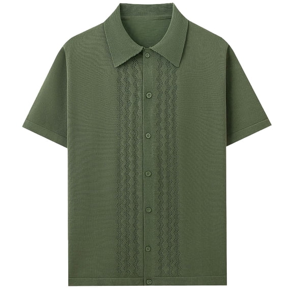 YLSDY Men's Luxury Business Casual Knitted Shirt Vintage Summer Fashion Solid Color Short Sleeve Knit Cardigan Green XXXL