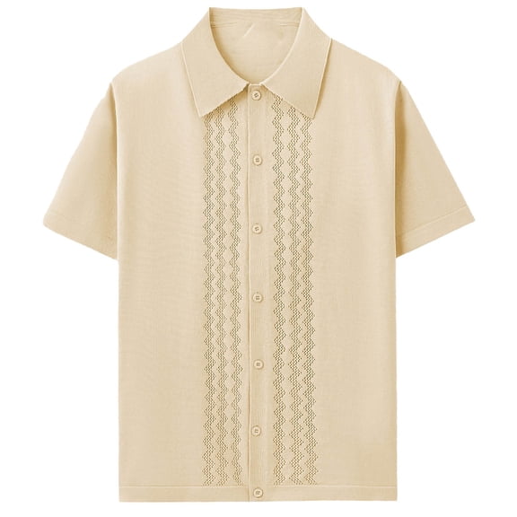 YLSDY Men's Luxury Business Casual Knitted Shirt Vintage Summer Fashion Solid Color Short Sleeve Knit Cardigan Khaki XXXL