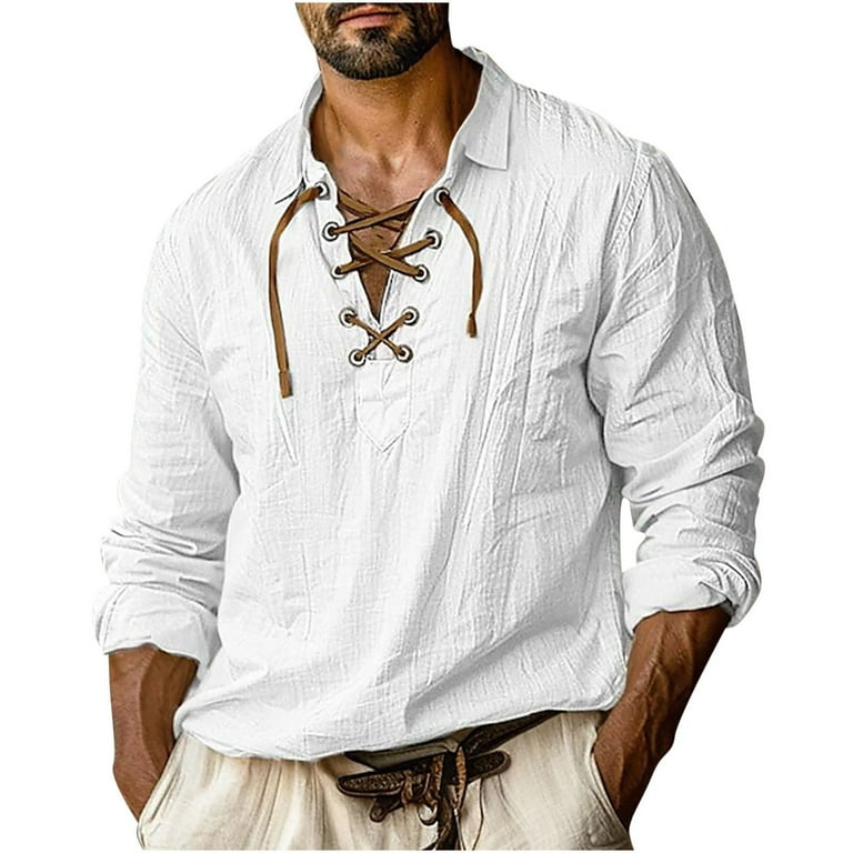 YLSDY Men's Medieval Renaissance Pirate Shirt Vintage Linen Tunic