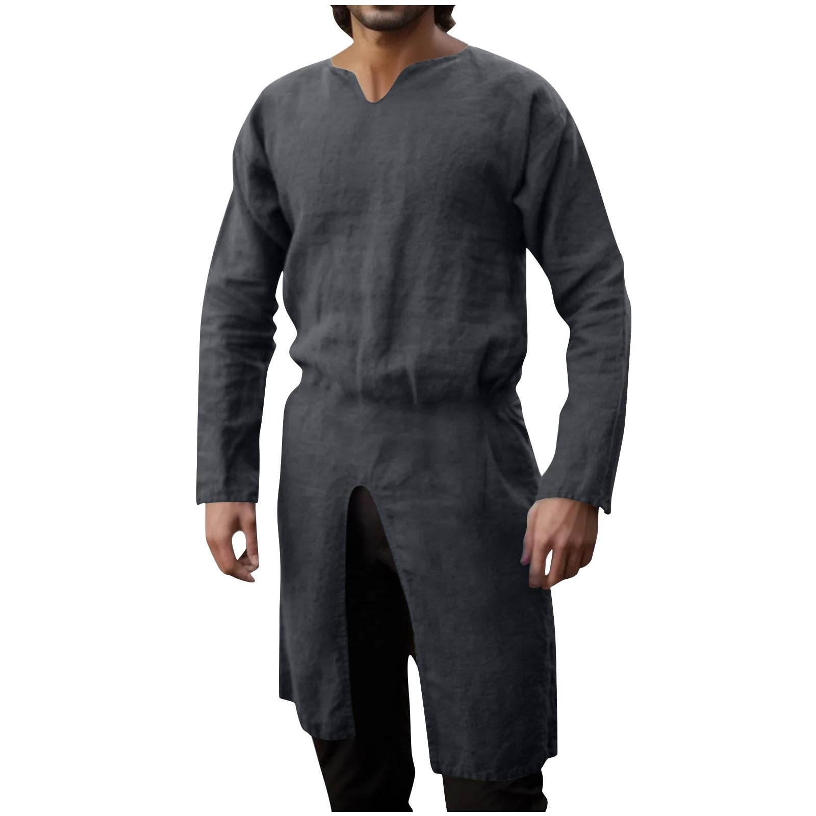 YLSDY Men's Medieval Tunic Long Sleeve Linen Shirt Renaissance Costume ...
