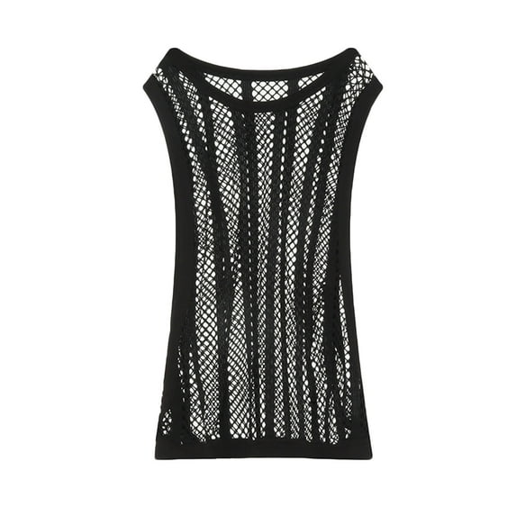 YLSDY Men's Mesh Knit Tank Tops Fashion Fishnet Transparent Sleeveless Shirts Lightweight Crew Neck Breathable Tops Slim Fit Muscle Sport Clothing Black M
