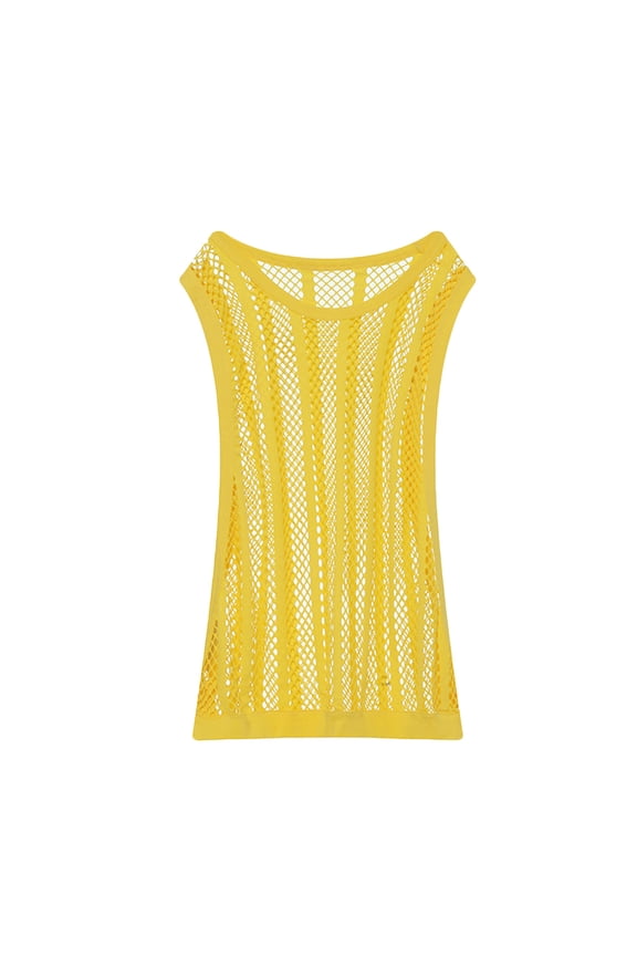 Men's Mesh Knit Tank Tops Fashion Fishnet Transparent Sleeveless Shirts Lightweight Crew Neck Breathable Tops Slim Fit Muscle Sport Clothing Yellow L