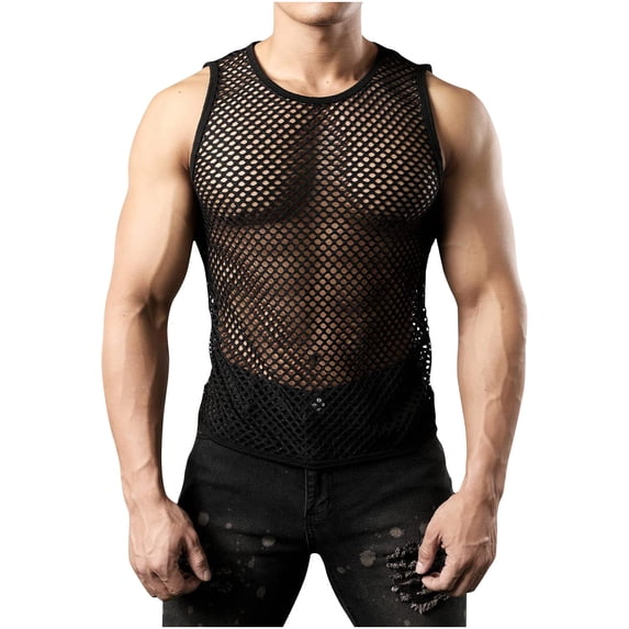 YLSDY Men's Mesh Knit Tank Tops Hollow Out Fishnet Sleeveless Shirts Relaxed Fit See Through Tees Loose Fit Lightweight Breathable Muscle T-Shirts