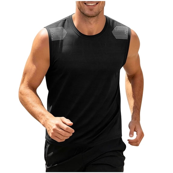 YLSDY Men's Mesh Panel Quick Dry Tank Top, Ventilated Athletic Sleeveless Shirt for High-Intensity Workouts Black XL