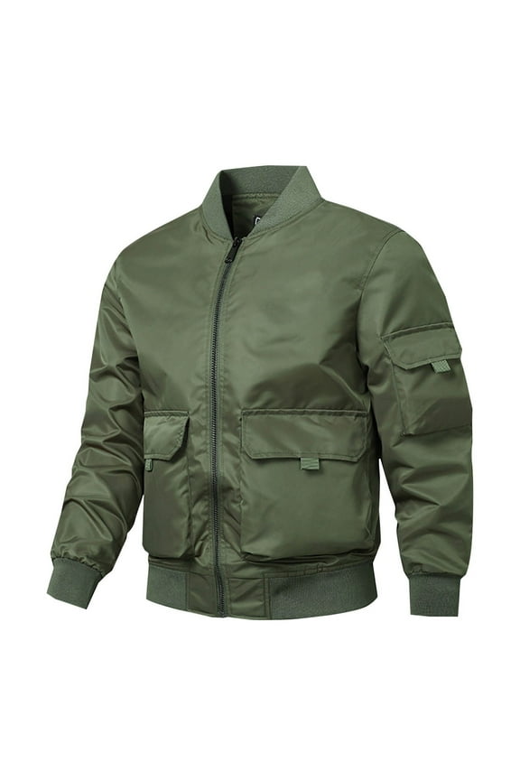 Men's Military Flight Bomber Jacket Stand Collar Long Sleeve Bomber Jackets Zip Up Windproof Outwear with Pockets Army Green XXXL