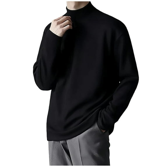 YLSDY Men's Mock Neck Long Sleeve T-Shirt Slim Fit Basic Tops Solid Color Oversized Pullover Long Sleeve Sweater Lightweight Soft Black M