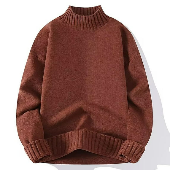 YLSDY Men's Mock Neck Sweater Long Sleeve Pullover Knit Top Winter Warm Comfortable Soft Basic Everyday Wear Brown XL