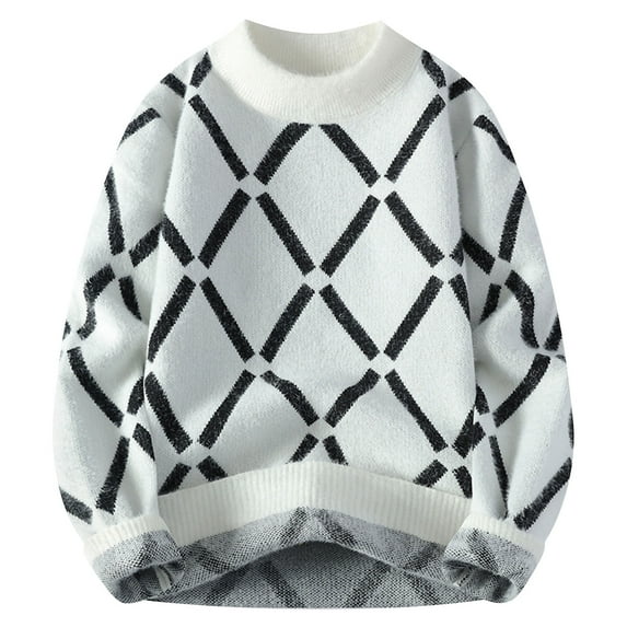 YLSDY Men's Mock Neck Sweaters - Loose Fit Crewneck Graphic Soft Knitted Pullovers Long Sleeve Jumper Tops White M