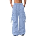 thumbnail image 1 of YLSDY Men's Multi-Pocket Oversized Cargo Pants, Elastic Waist Drawstring, Wide Leg Streetwear Outdoor Trousers Blue XL, 1 of 7