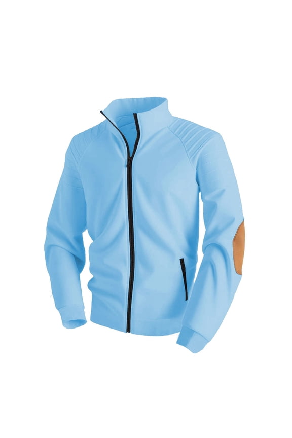 Men’s Muscle Jacket Full Zip Stand Collar Lightweight Track Jacket Long Sleeve Zip Up Sweatshirt Casual Outerwear Sky Blue M