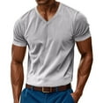 thumbnail image 1 of YLSDY Men's Muscle T Shirts Stretch Short Sleeve V Neck Bodybuilding Workout Tee Shirts Ribbed Knit Shirt Lightweight Comfy Tops Gray XXL, 1 of 7